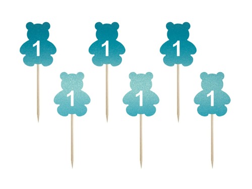 Cake toppers 1st birthday, blue - 6 pcs