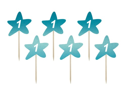 Cake toppers 1st birthday, blue - 6 pcs