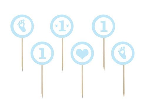Cake toppers 1st birthday, blue - 6 pcs