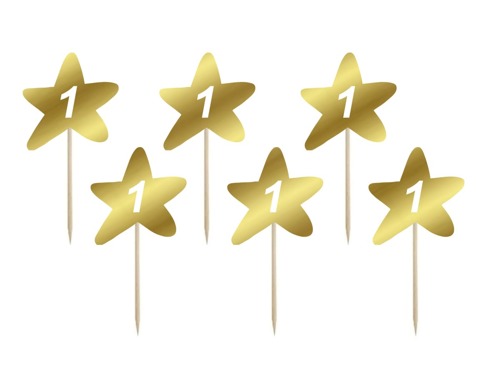 Cake toppers 1st birthday, gold - 6 pcs