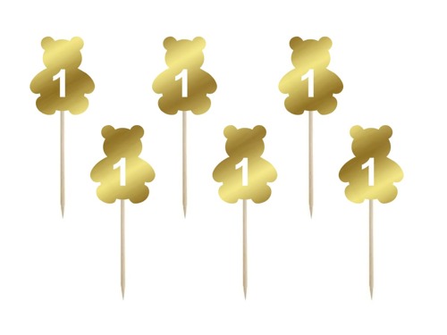 Cake toppers 1st birthday, gold - 6 pcs