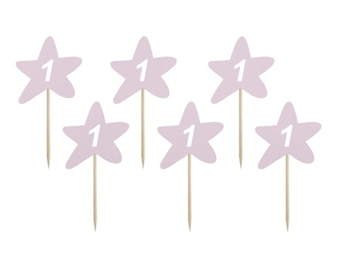 Cake toppers 1st birthday, pink - 6 pcs