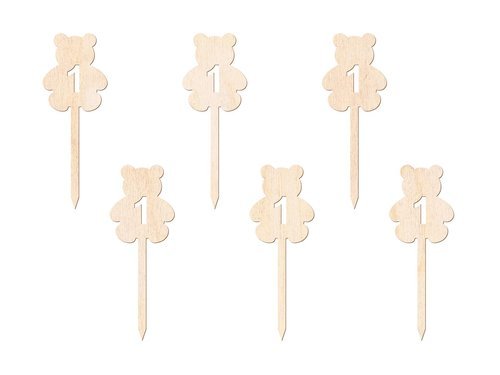 Cake toppers 1st birthday, wooden - 6 pcs