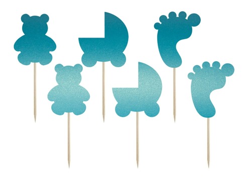 Cake toppers baby shower, blue - 6 pcs