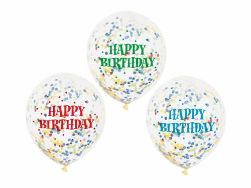 Clear Latex Happy Birthday Balloons with confetti - 30 cm - 6 pcs.