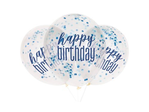 Clear Latex Happy Birthday Balloons with confetti - 30 cm - 6 pcs