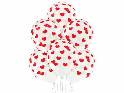 Clear balloons with hearts for Valentine's Day - 12" - 6 pcs