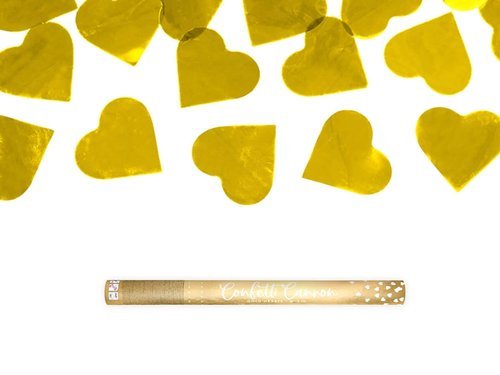 Confetti cannon with hearts, gold, 60cm, 1 pc