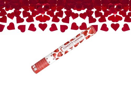Confetti cannon with hearts, red, 40cm, 1 pc