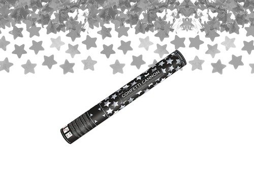 Confetti cannon with stars - silver - 40 cm - 1 pc