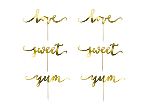 Cupcake toppers Love, gold - 13 cm - 6 pcs