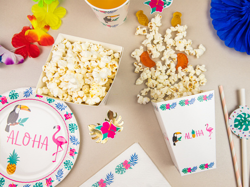 Decorative boxes for popcorn Aloha Party - 6 pcs