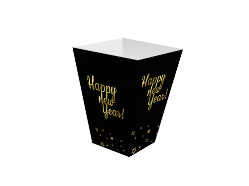 Decorative boxes for popcorn Happy New Year Golden Stars - 6 pcs