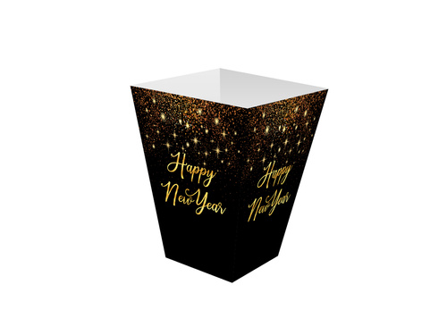 Decorative boxes for popcorn Happy New Year Golden Stars - 6 pcs