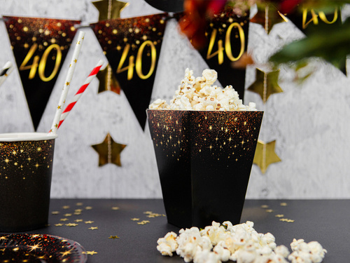 Decorative boxes for popcorn Happy New Year Golden Stars - 6 pcs