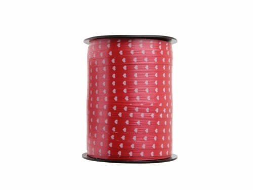 Decorative red ribbon with hearts - 50 m