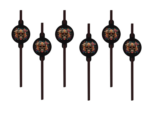 Dia De Los Muertos straws - 6 pcs