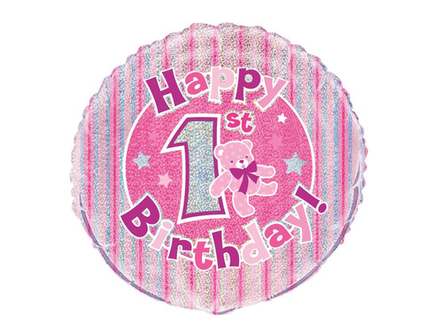 First Birthday Pink Prism Foil Balloon - 46 cm - 1 pc