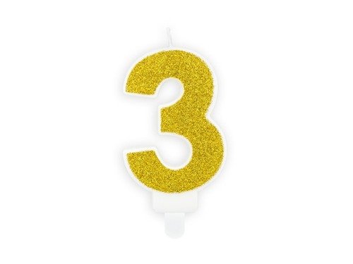 Glitter Gold Candle number 3 - 1 pc