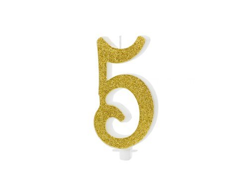 Glitter Gold Candle number 5 - 1 pc