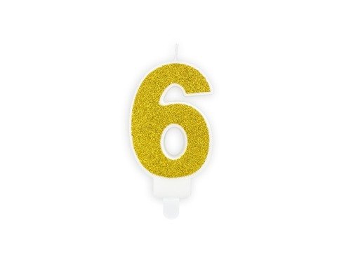 Glitter Gold Candle number 6 - 1 pc