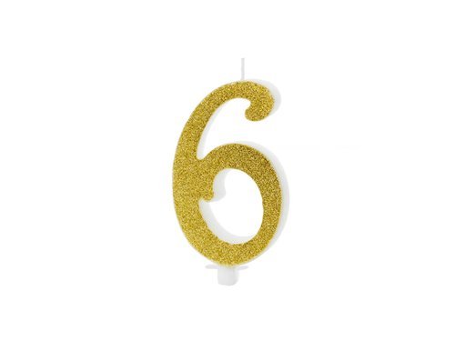 Glitter Gold Candle number 6 - 1 pc