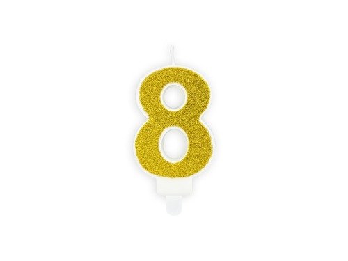 Glitter Gold Candle number 8 - 1 pc