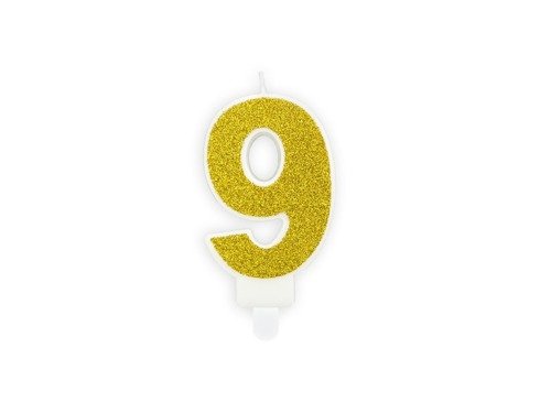 Glitter Gold Candle number 9 - 1 pc