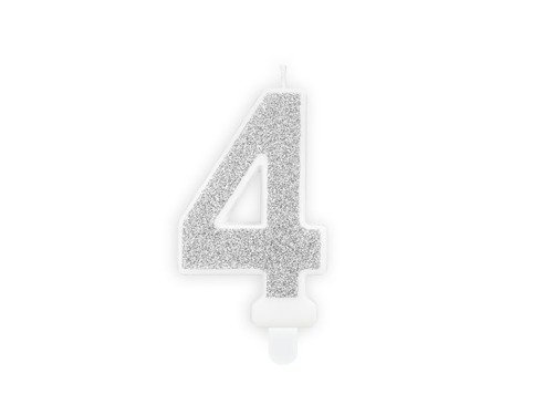 Glitter silver Candle number 4 - 1 pc