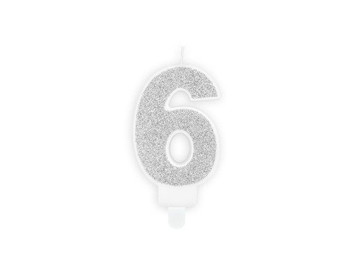 Glitter silver Candle number 6 - 1 pc