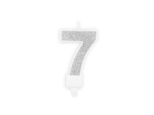 Glitter silver Candle number 7 - 1 pc