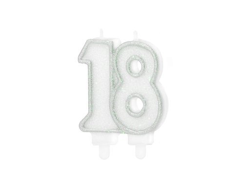 Glitz silver numeral candle 18 - 1 pc