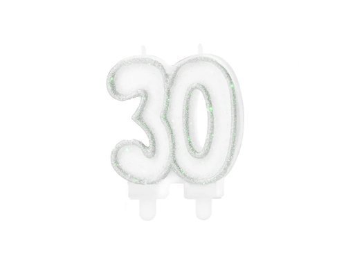 Glitz silver numeral candle 30 - 1 pc