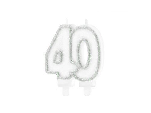 Glitz silver numeral candle 40 - 1 pc