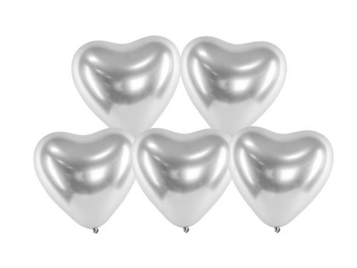 Glossy silver latex hearts balloons - 30 cm - 50 pcs.