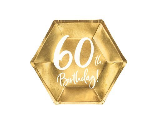 Gold 60th birthday plates - 20 cm - 6 pcs.