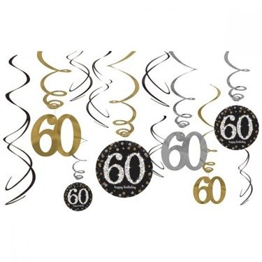 Gold Celebration 60th Swirl Decoration Value Pack - 12 pcs