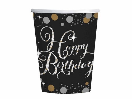 Gold Celebration Happy Birthday Paper Cup 266 ml - 8 pcs