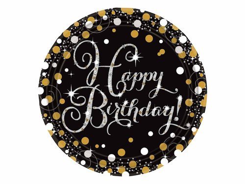 Gold Celebration Happy Birthday Prismatic Paper Plates 23 cm - 8 pcs