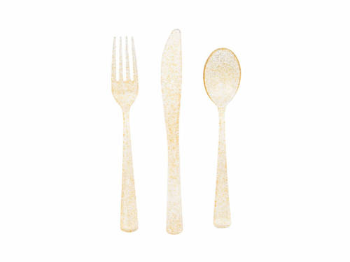 Gold Glitter Assorted Plastic Cutlery 18ct