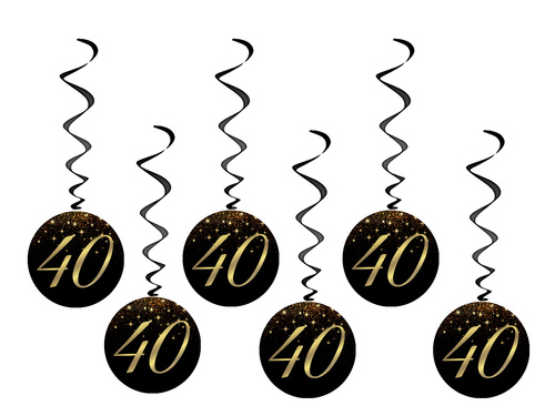 Happy 40th Birthday Swirl Hanging Decoration - 6 pcs.