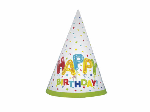 Happy Balloon Birthday Party Hats 8ct