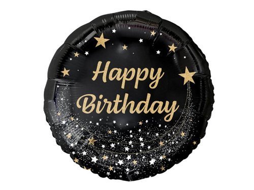 Happy Birthday Black Foil Balloon - 46 cm - 1 pc