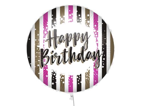 Happy Birthday Pink/Gold Stripes Foil Balloon - 46 cm - 1 pc