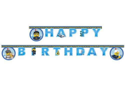 Happy Birthday die-cut banner Lego City - 1 pc