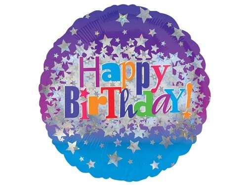 Happy Birthday foil balloons with stars - 43 cm