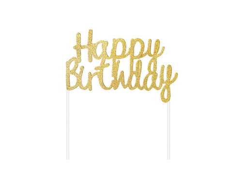 Happy Birthday gold glitter cake topper - 14 cm