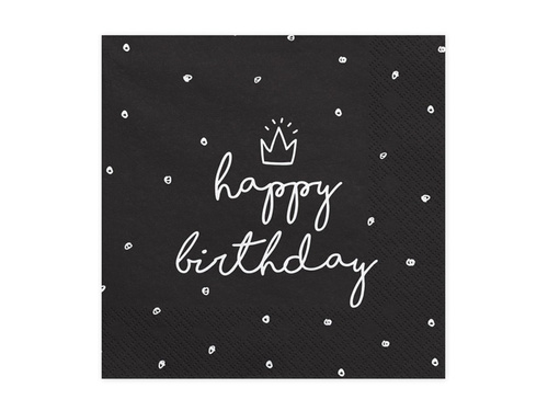 Happy Birthday napkins black - 33 cm - 20 pcs.