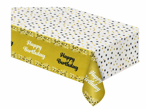 Happy Birthday tablecover gold - 137x183 cm - 1 pc