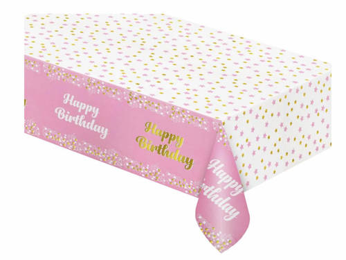 Happy Birthday tablecover pink - 137x183 cm - 1 pc